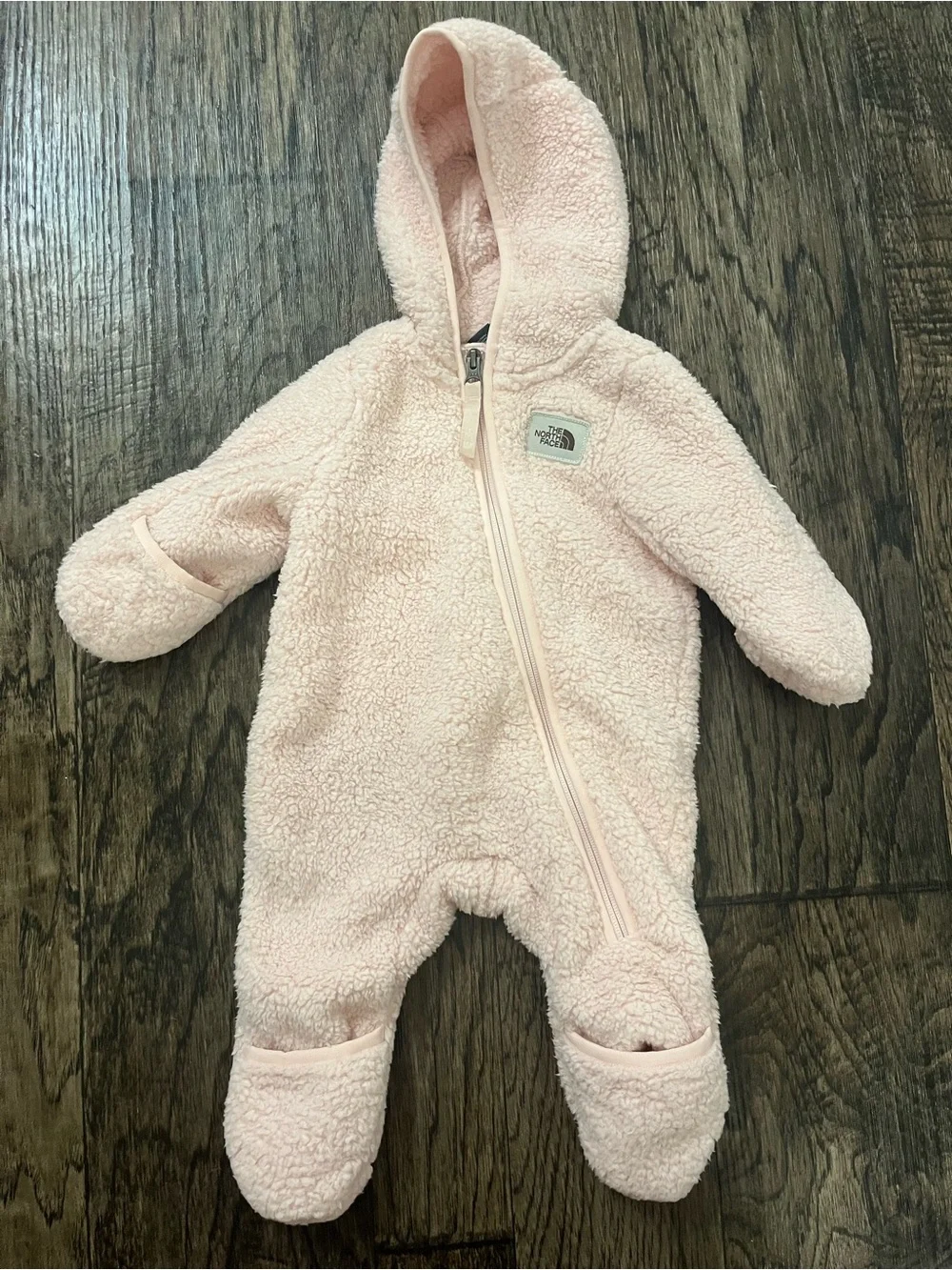 The North Face Light Pink Sherpa Infant One-Piece Hooded Footed Bunting